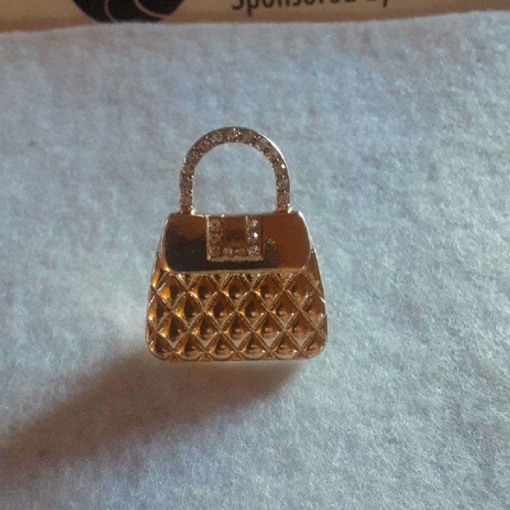 Gold Tone Quilted Handbag Pin